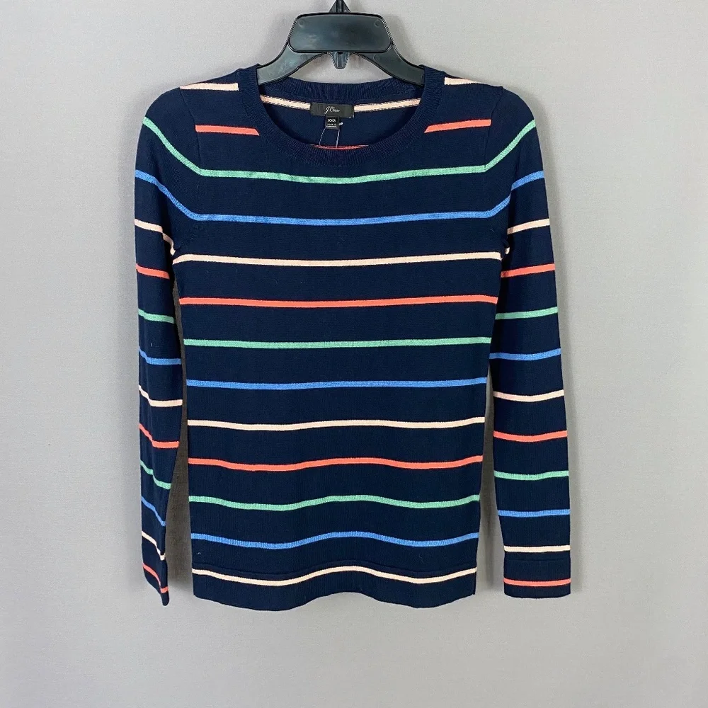 J. Crew Womens Katie Stripe Sweater in Navy Multi Size XXS NWOT 100% Cot… - Picture 4 of 9